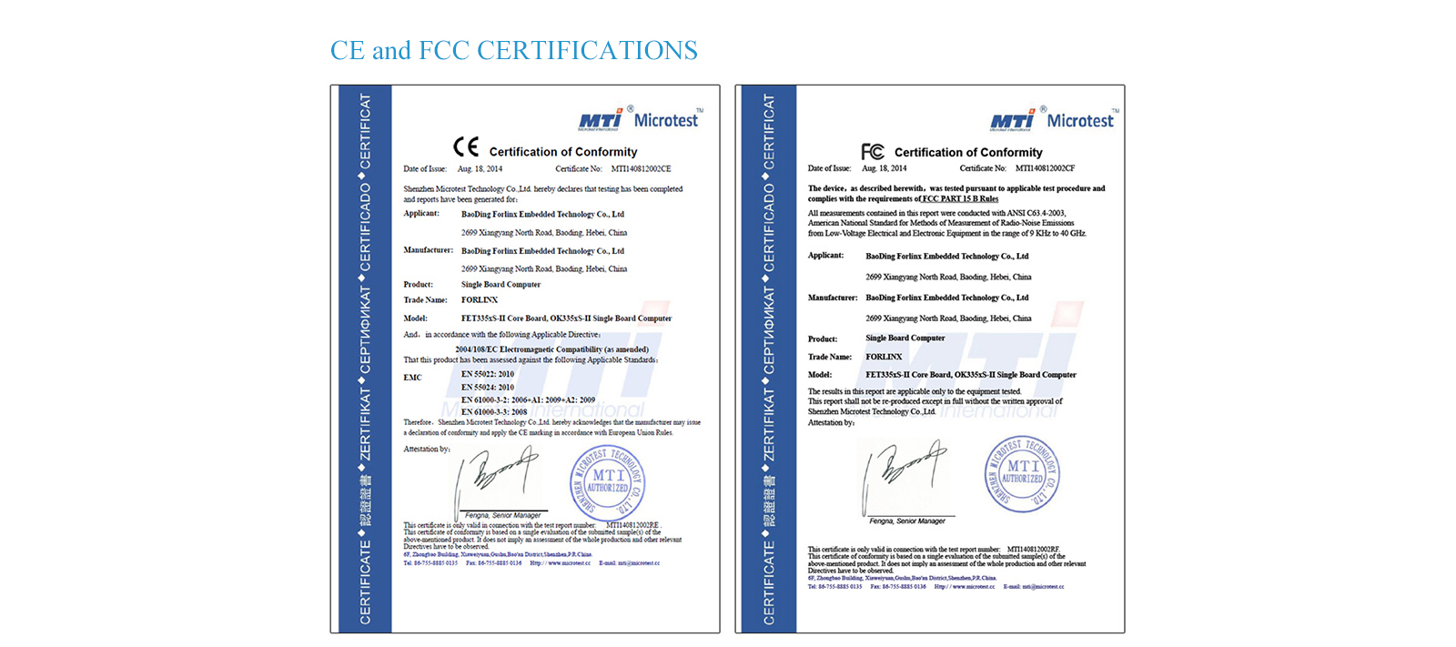 CE and FCC certification
