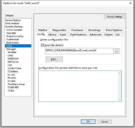 Set the linker option configuration