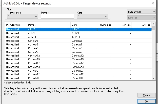 set up J-Link to select a device