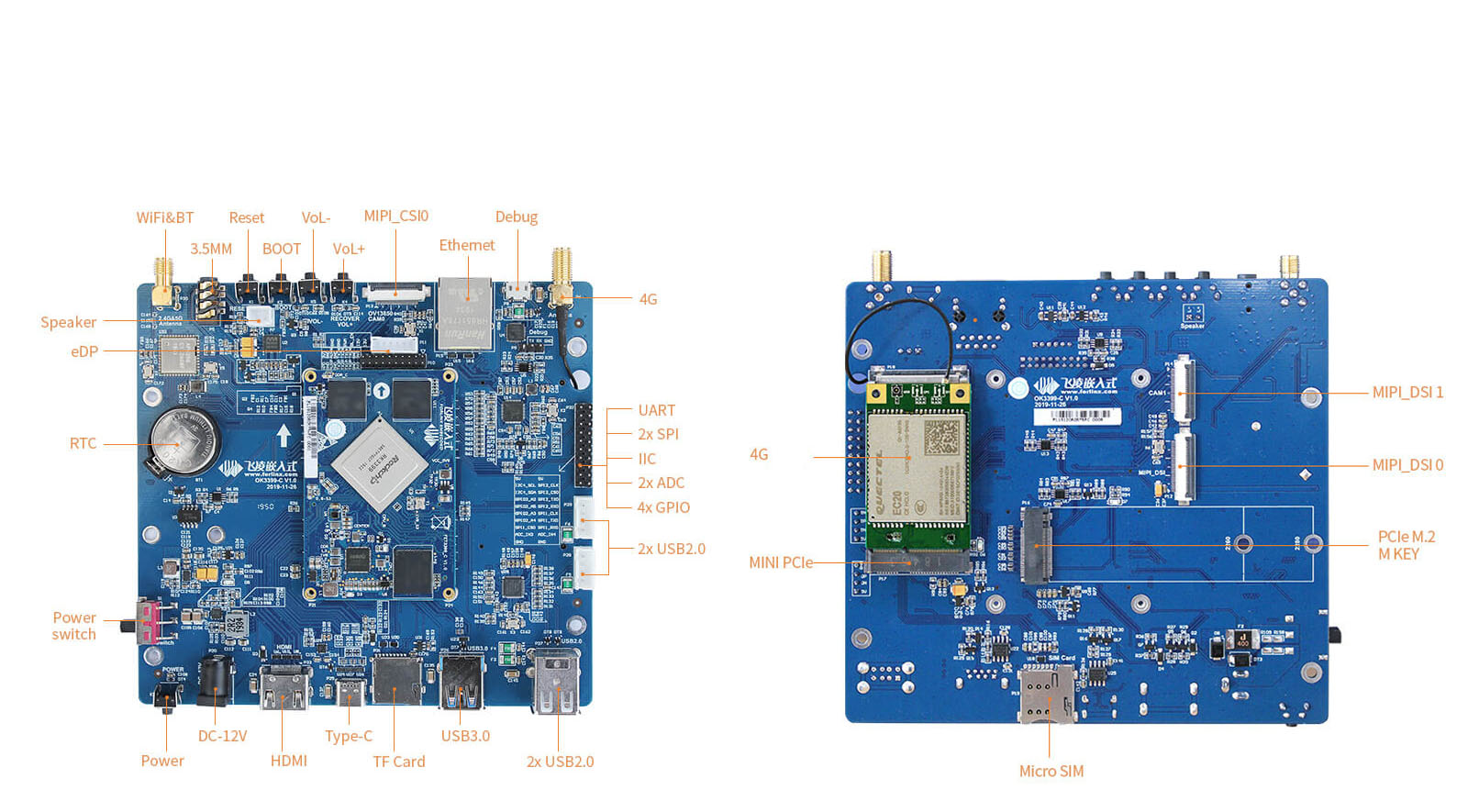 OK3399-C development board Pin Diagram