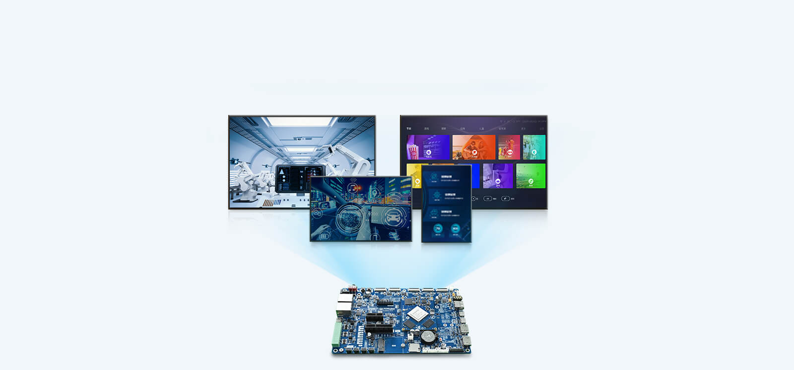 RK3588 Single board computer Quad-Screen Playback with Diverse Content