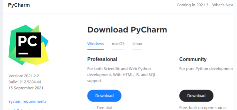 PyCharm installation interface