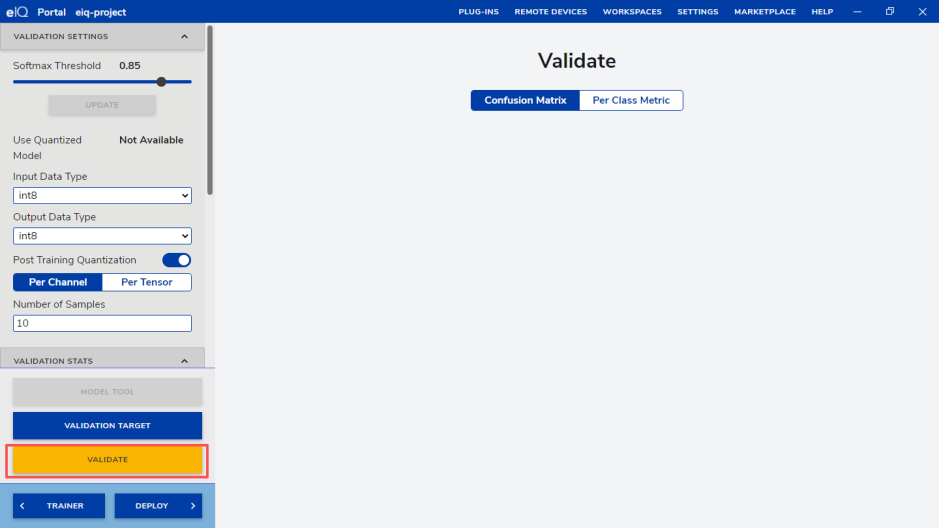 Configuration for validation including quantization and threshold settings