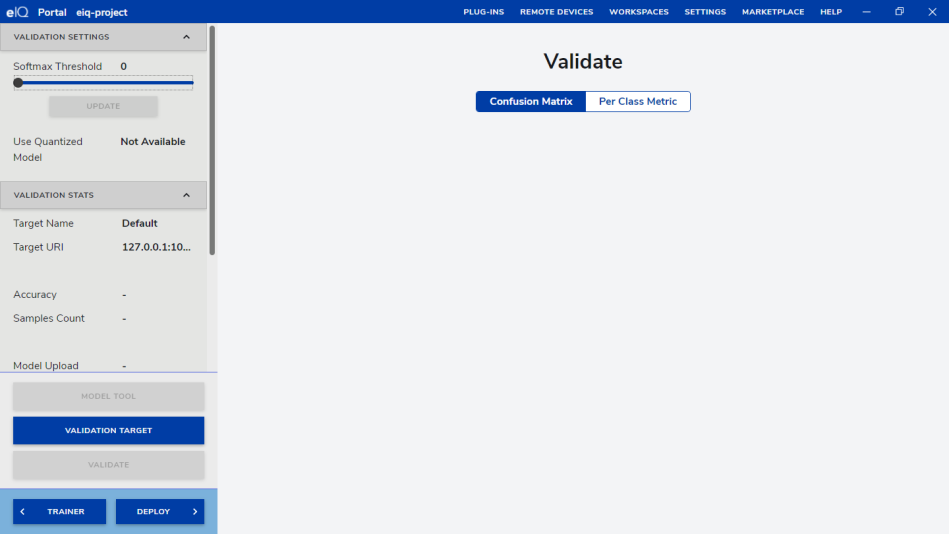 Validation settings panel in eIQ Portal