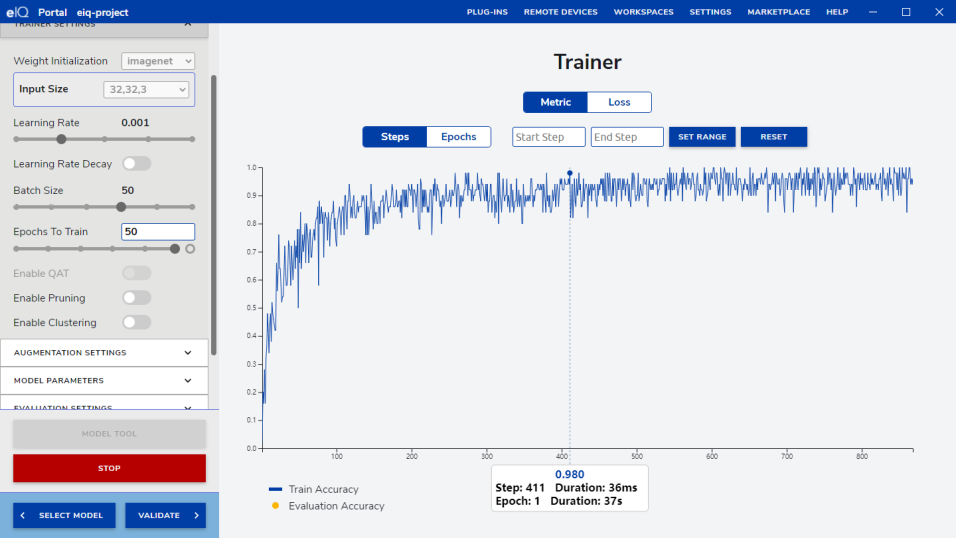 Training progress chart showing increasing accuracy over steps