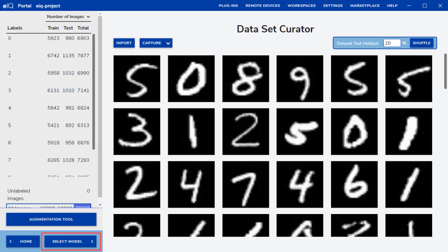 Navigation to the Select Model stage in eIQ Portal