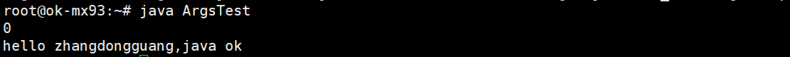 Terminal output showing successful execution and correct result of the basic Java test program