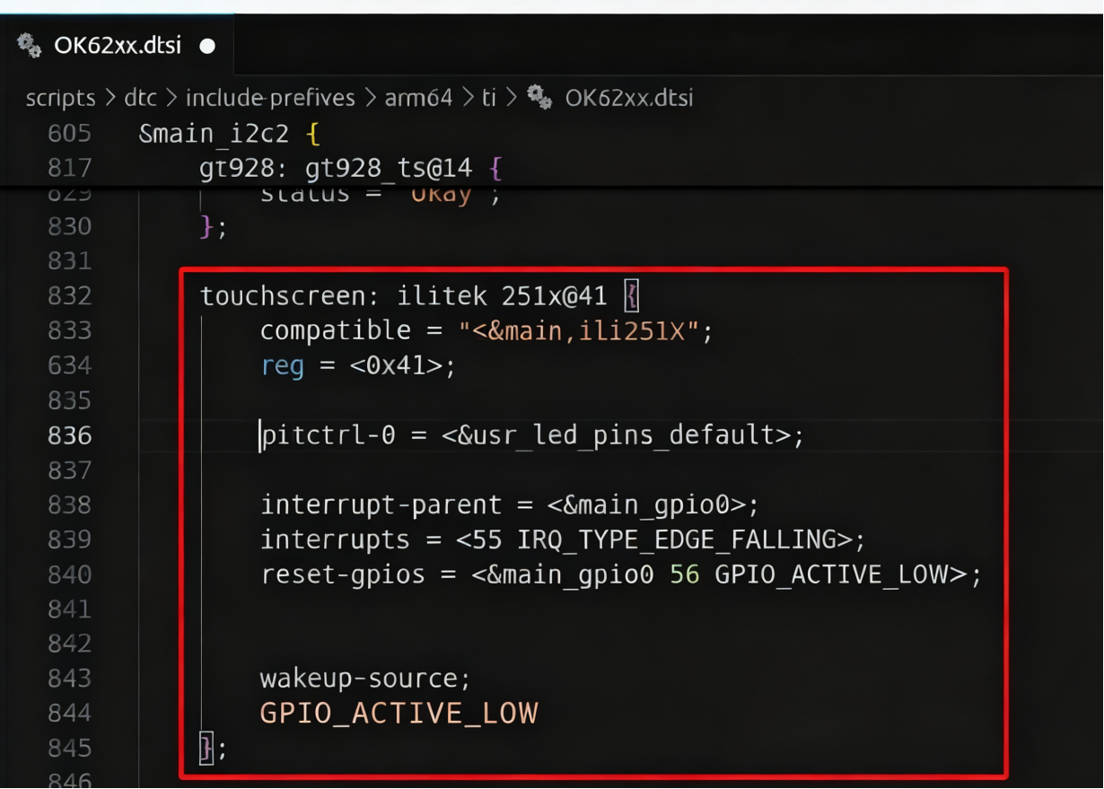 Adding the ilitek_251x device node configuration to the main_i2c2 bus