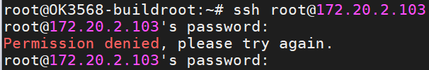 Terminal interaction output displaying permission denied error during an SSH login attempt to the host